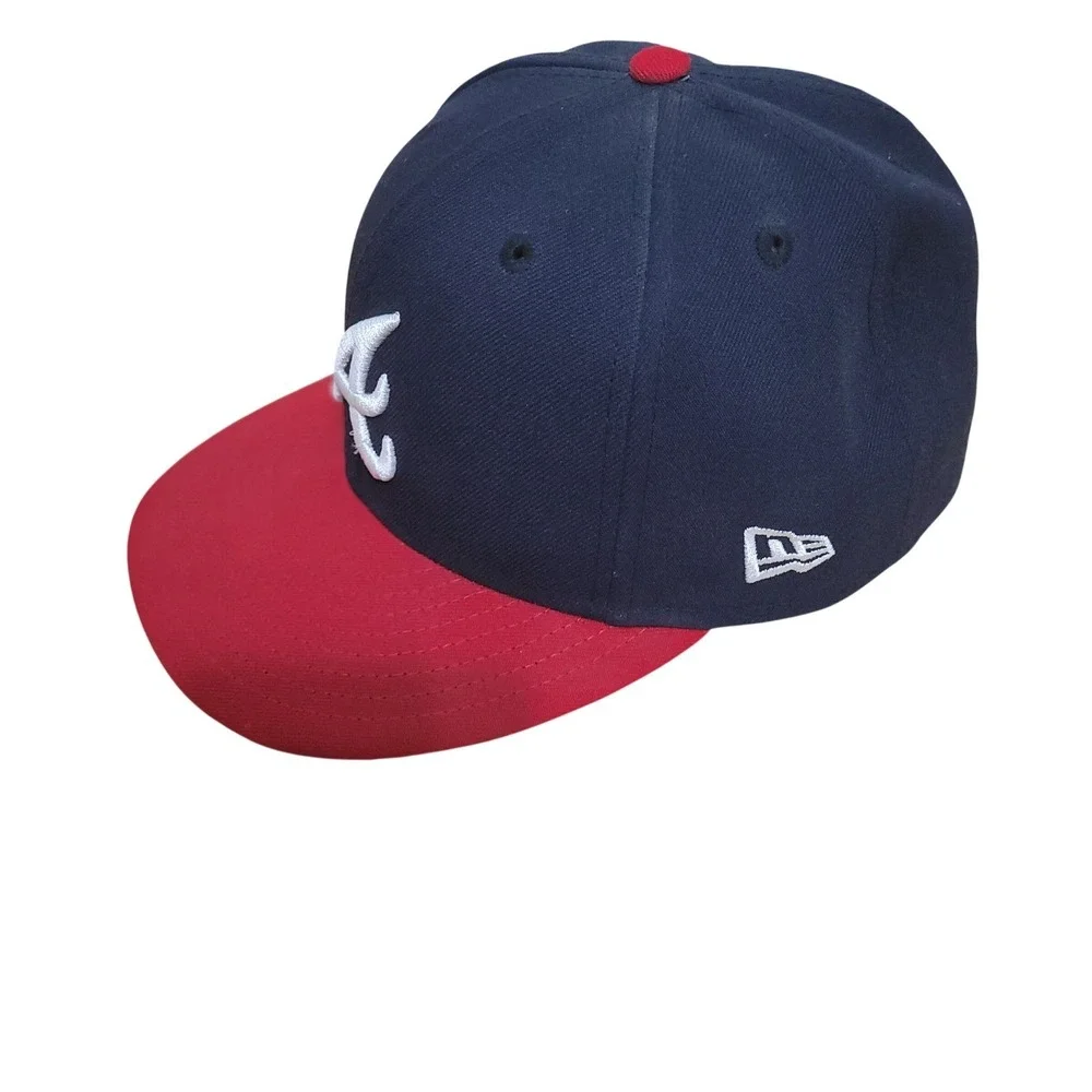 New Era 59FIFTY Atlanta Braves Fitted Hat Navy Red MLB On-Field Cap Size 7 3/8